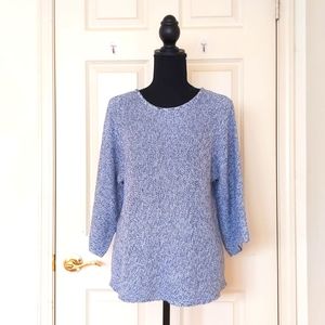 NWT. H&M Sideways Knitting Loose Fit Wide 3/4 Sleeve Multicolor Blue Sweater.